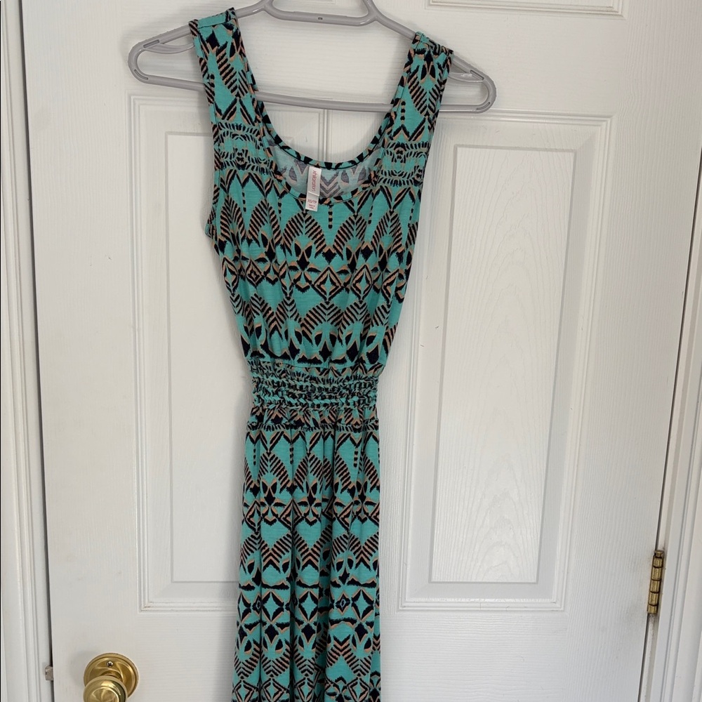 Xhilaration Teal and Black Geometric Maxi Dress